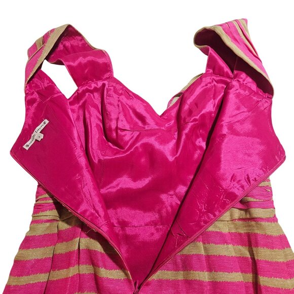 Nanette Lepore Women’s Silk Linen Pink/Gold Metallic M Dress Glamcore Partycore - Picture 7 of 14